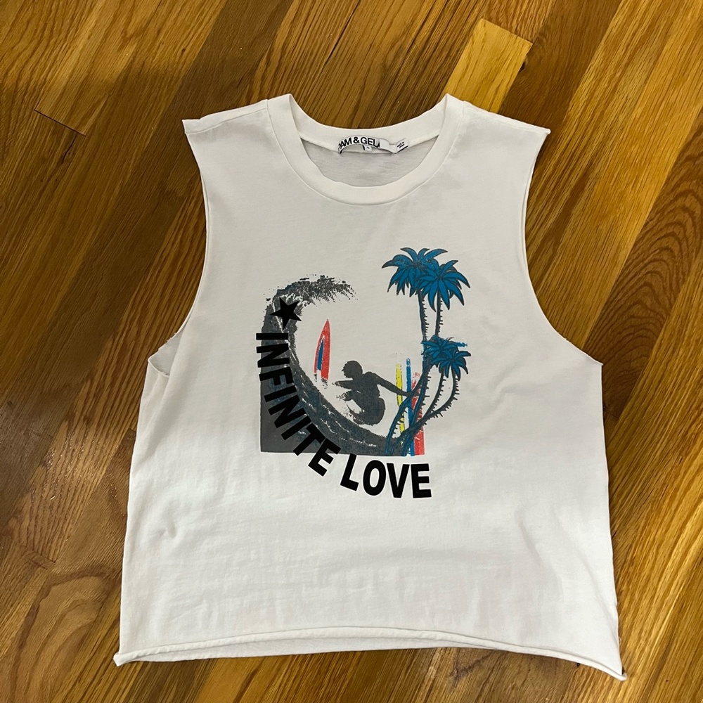NEW Pam & Gela lINFINITE LOVE  graphic crop muscle tank SZ Small